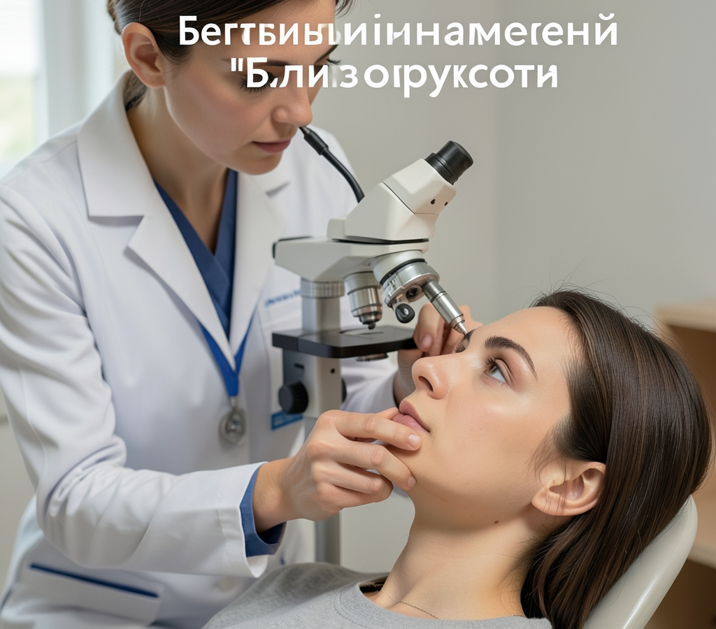 Офтальмолог измеряет зрение пациента с помощью специального прибора в светлом кабинете